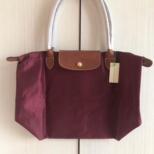 NWT Longchamp Le Pliage Burgundy Medium Handbag Tote Canvas Shopping Shoulder M